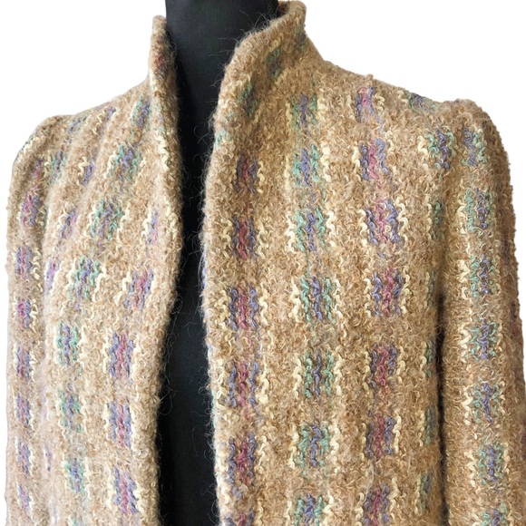 VTG DonnKenny Separates Lambswool Blend Woven Knit Sweater Coat 8/M Neut… - Picture 4 of 14